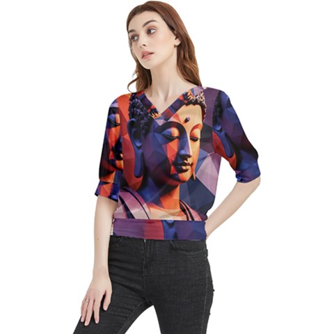 Let That Shit Go Buddha Low Poly (6) Quarter Sleeve Blouse by 1xmerch