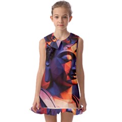 Let That Shit Go Buddha Low Poly (6) Kids  Pilgrim Collar Ruffle Hem Dress by 1xmerch