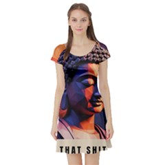 Let That Shit Go Buddha Low Poly (6) Short Sleeve Skater Dress by 1xmerch