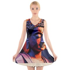 Let That Shit Go Buddha Low Poly (6) V-neck Sleeveless Dress by 1xmerch