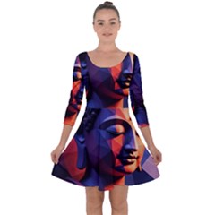 Let That Shit Go Buddha Low Poly (6) Quarter Sleeve Skater Dress by 1xmerch