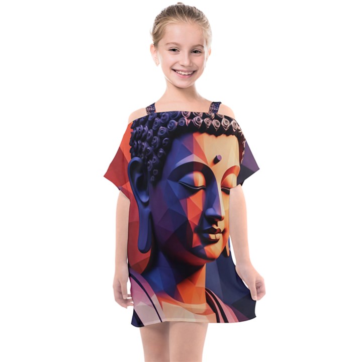 Let That Shit Go Buddha Low Poly (6) Kids  One Piece Chiffon Dress