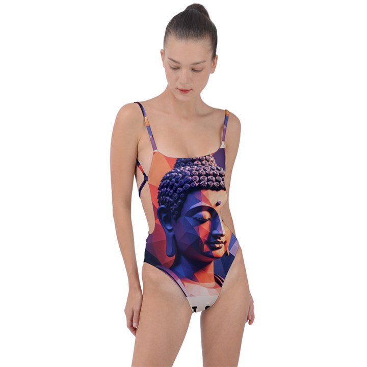 Let That Shit Go Buddha Low Poly (6) Tie Strap One Piece Swimsuit