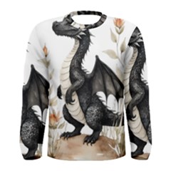 Cute Black Baby Dragon Flowers Painting (2) Men s Long Sleeve T-shirt