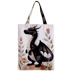 Cute Black Baby Dragon Flowers Painting (2) Zipper Classic Tote Bag by 1xmerch