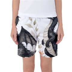 Cute Black Baby Dragon Flowers Painting (2) Women s Basketball Shorts by 1xmerch