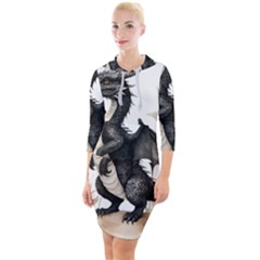 Cute Black Baby Dragon Flowers Painting (2) Quarter Sleeve Hood Bodycon Dress by 1xmerch