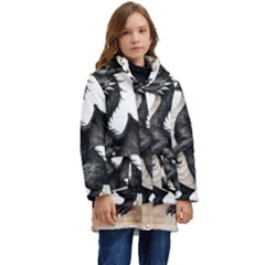 Cute Black Baby Dragon Flowers Painting (2) Kids  Hooded Longline Puffer Jacket