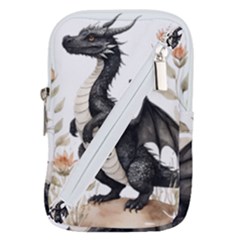 Cute Black Baby Dragon Flowers Painting (2) Belt Pouch Bag (large) by 1xmerch