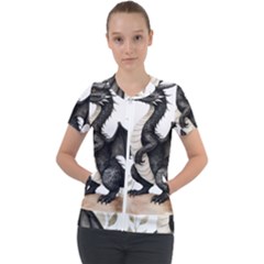 Cute Black Baby Dragon Flowers Painting (2) Short Sleeve Zip Up Jacket by 1xmerch