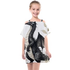 Cute Black Baby Dragon Flowers Painting (2) Kids  One Piece Chiffon Dress by 1xmerch