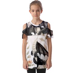 Cute Black Baby Dragon Flowers Painting (2) Fold Over Open Sleeve Top by 1xmerch