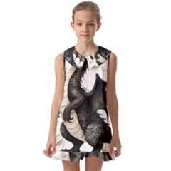 Cute Black Baby Dragon Flowers Painting (2) Kids  Pilgrim Collar Ruffle Hem Dress by 1xmerch