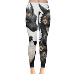 Cute Black Baby Dragon Flowers Painting (7) Everyday Leggings  by 1xmerch