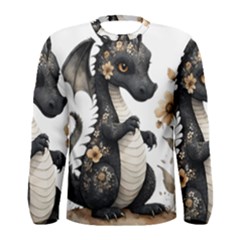 Cute Black Baby Dragon Flowers Painting (7) Men s Long Sleeve T-shirt by 1xmerch