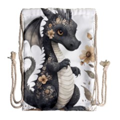 Cute Black Baby Dragon Flowers Painting (7) Drawstring Bag (large) by 1xmerch