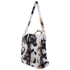 Cute Black Baby Dragon Flowers Painting (7) Crossbody Backpack by 1xmerch