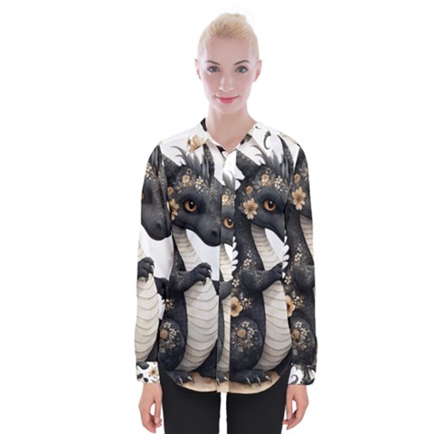 Cute Black Baby Dragon Flowers Painting (7) Womens Long Sleeve Shirt by 1xmerch