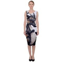 Cute Black Baby Dragon Flowers Painting (7) Sleeveless Pencil Dress by 1xmerch