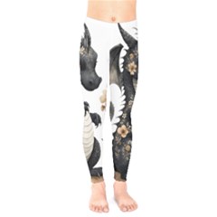 Cute Black Baby Dragon Flowers Painting (7) Kids  Leggings by 1xmerch