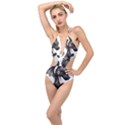 Cute Black Baby Dragon Flowers Painting (7) Plunging Cut Out Swimsuit View1