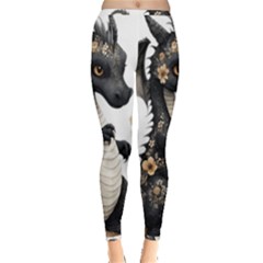 Cute Black Baby Dragon Flowers Painting (7) Inside Out Leggings by 1xmerch