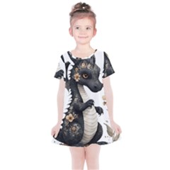 Cute Black Baby Dragon Flowers Painting (7) Kids  Simple Cotton Dress by 1xmerch