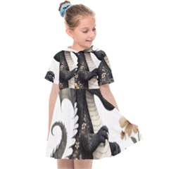 Cute Black Baby Dragon Flowers Painting (7) Kids  Sailor Dress by 1xmerch