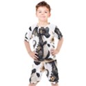 Cute Black Baby Dragon Flowers Painting (7) Kids  T-Shirt and Shorts Set View1