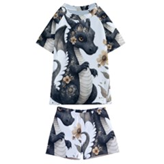 Cute Black Baby Dragon Flowers Painting (7) Kids  Swim T-shirt And Shorts Set by 1xmerch