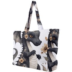 Cute Black Baby Dragon Flowers Painting (7) Simple Shoulder Bag by 1xmerch