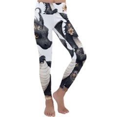 Cute Black Baby Dragon Flowers Painting (7) Kids  Lightweight Velour Classic Yoga Leggings