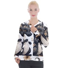 Cute Black Baby Dragon Flowers Painting (7) Casual Zip Up Jacket by 1xmerch