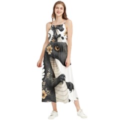 Cute Black Baby Dragon Flowers Painting (7) Boho Sleeveless Summer Dress by 1xmerch