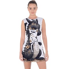 Cute Black Baby Dragon Flowers Painting (7) Lace Up Front Bodycon Dress by 1xmerch