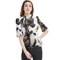 Cute Black Baby Dragon Flowers Painting (7) Frill Neck Blouse View1