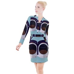 Astronaut Space Astronomy Universe Button Long Sleeve Dress by Sarkoni