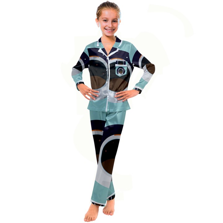 Astronaut Space Astronomy Universe Kids  Satin Long Sleeve Pajamas Set