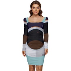 Astronaut Space Astronomy Universe Women Long Sleeve Ruched Stretch Jersey Dress by Sarkoni