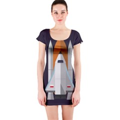 Rocket Space Universe Spaceship Short Sleeve Bodycon Dress by Sarkoni