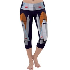 Rocket Space Universe Spaceship Capri Yoga Leggings by Sarkoni