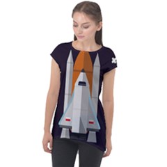 Rocket Space Universe Spaceship Cap Sleeve High Low Top by Sarkoni