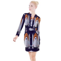 Rocket Space Universe Spaceship Button Long Sleeve Dress by Sarkoni