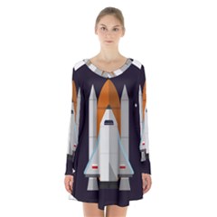 Rocket Space Universe Spaceship Long Sleeve Velvet V-neck Dress by Sarkoni