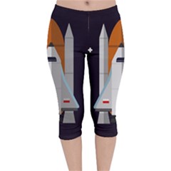 Rocket Space Universe Spaceship Velvet Capri Leggings  by Sarkoni