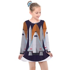 Rocket Space Universe Spaceship Kids  Long Sleeve Dress by Sarkoni