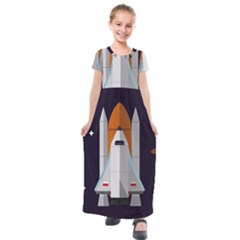 Rocket Space Universe Spaceship Kids  Short Sleeve Maxi Dress by Sarkoni