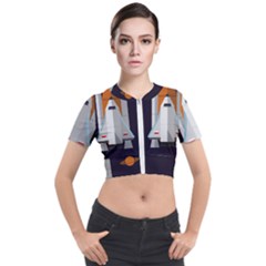 Rocket Space Universe Spaceship Short Sleeve Cropped Jacket by Sarkoni