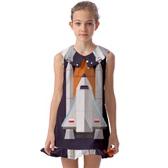 Rocket Space Universe Spaceship Kids  Pilgrim Collar Ruffle Hem Dress by Sarkoni