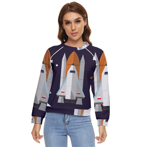 Rocket Space Universe Spaceship Women s Long Sleeve Raglan T-shirt by Sarkoni